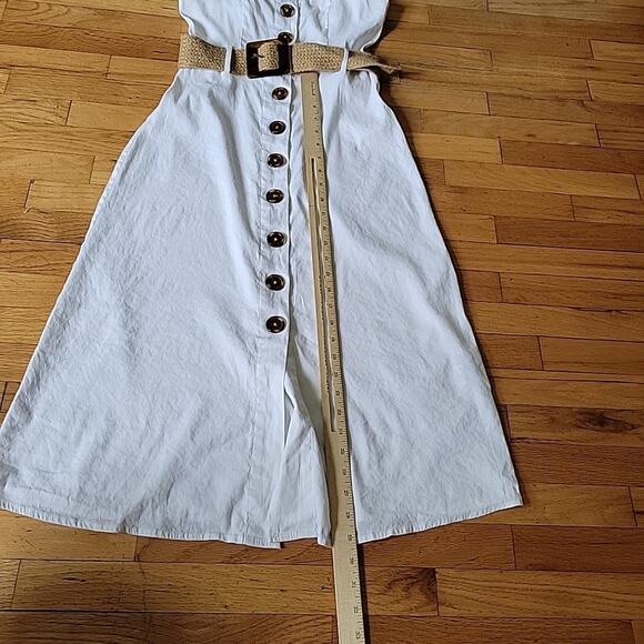 Forever 21 Belted Linen Blend Midi Sun Dress Fit Flare Coastal Summer - Picture 10 of 12